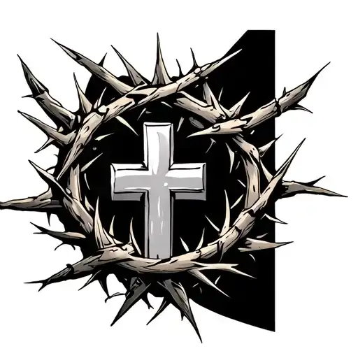 crown of thorns with a cross tattoo design idea