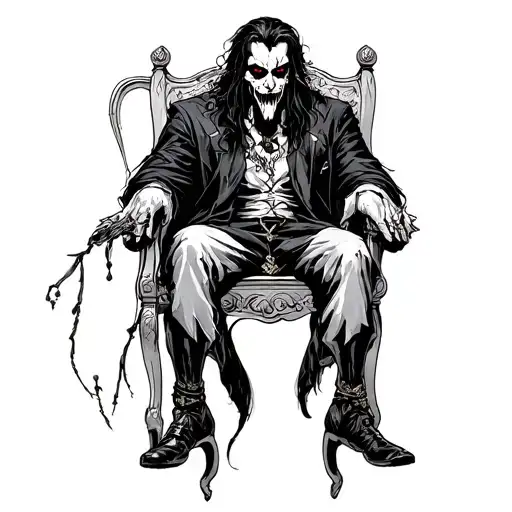 black American vampire king sitting alone tattoo design idea