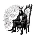 black American vampire king sitting alone tattoo design idea
