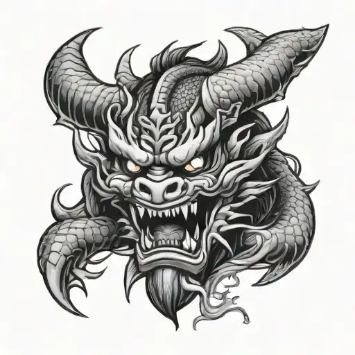 Japanese Dragon And Oni Mask tattoo design idea