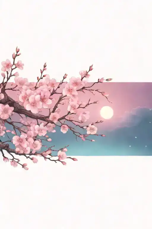 long pink cherry blossom branches reaching like vines into the night sky tattoo design idea