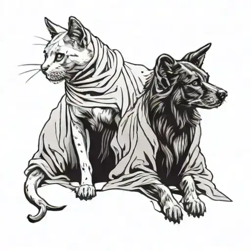  cat and dog wearing sheets like ghosts with taaka  tattoo design idea