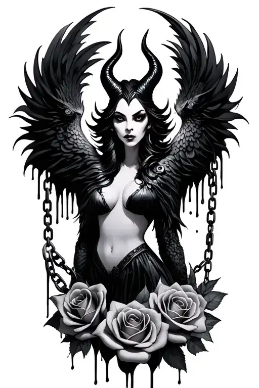maleficent phoenix roses flowers chains drip tattoo design idea