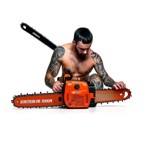 Yura Zhuliev with a whore with a chainsaw instead of hands and a huge penis tattoo design idea