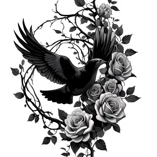 rose vines weaving around my side with a dove flying in between tattoo design idea