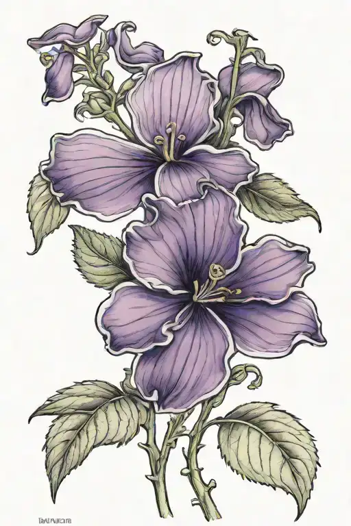 one violet flower with the name elucia in the stem tattoo design idea