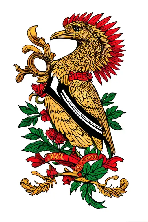 “Old school traditional tattoo design representing Hungary, featuring a highly symbolic national element deeply meaningf tattoo design idea