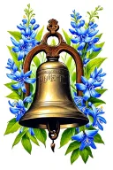 forearm tattoo: old church bell surrounded by bluebells flowers tattoo design idea