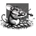 A mouse playing a tiny violin in a field of flowers tattoo design idea