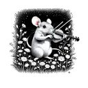 A mouse playing a tiny violin in a field of flowers tattoo design idea