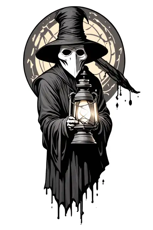 Plague doctor holding a lantern tattoo design idea