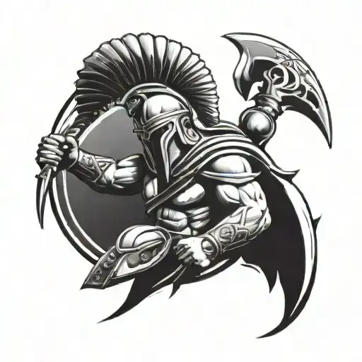 spartan warrior holding tattoo design idea