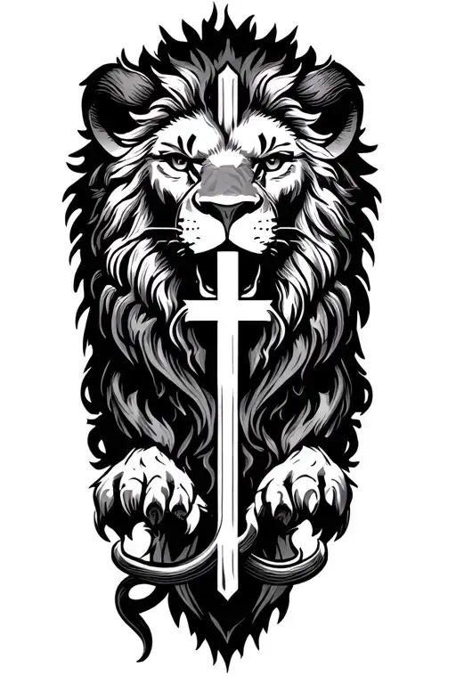 rising sun background, lion griffin, spray gun, carbon fibre, holy cross tattoo design idea