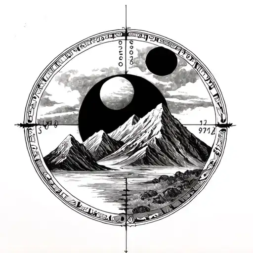 human anatomy, mountains, circle of fifths inside tattoo design idea