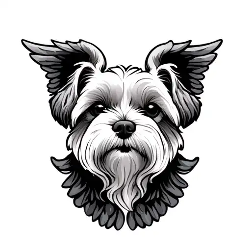 maltese dog, memoral, small, angel tattoo design idea