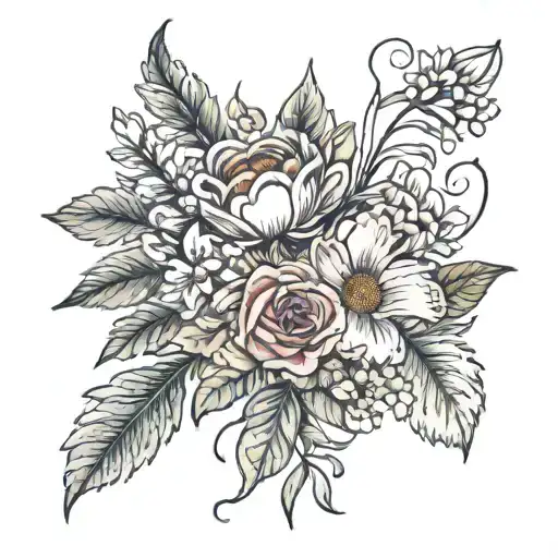 Birth Flower Bouquet" tattoo design idea