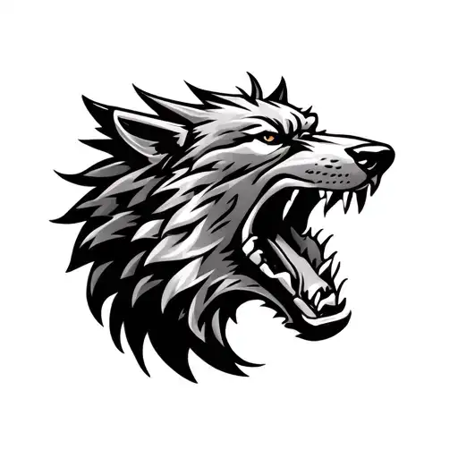 Fusion between a very nasty wolf open mouth and the coat of arms of Portugal, fusion of the image tattoo design idea