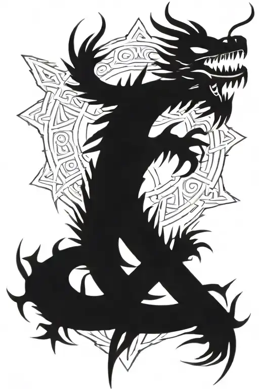 cross with Aztec dragon wrapped tattoo design idea