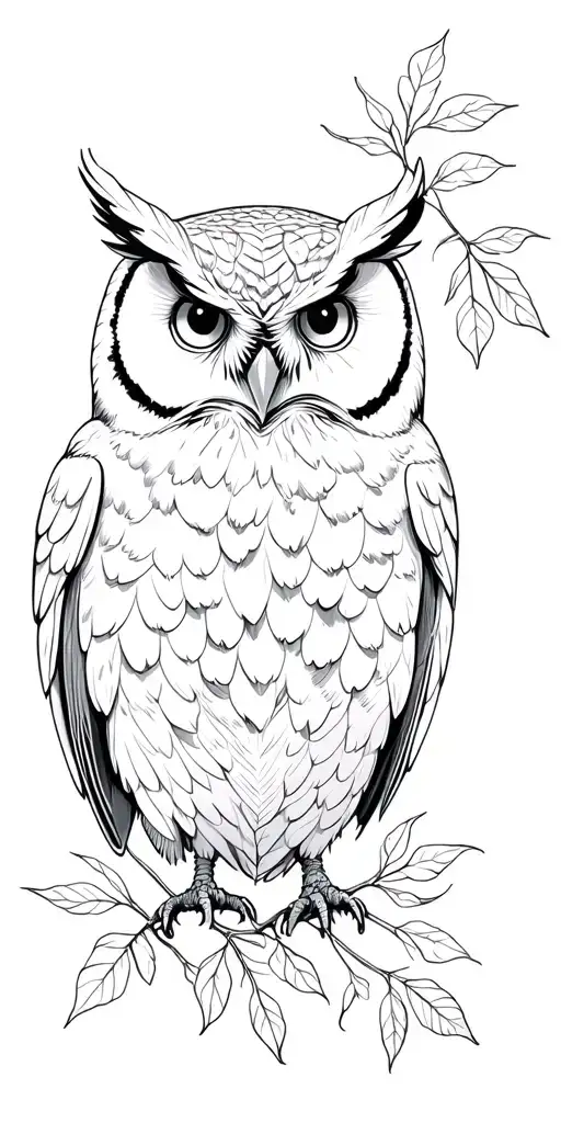 owl, leaves falling tattoo design idea
