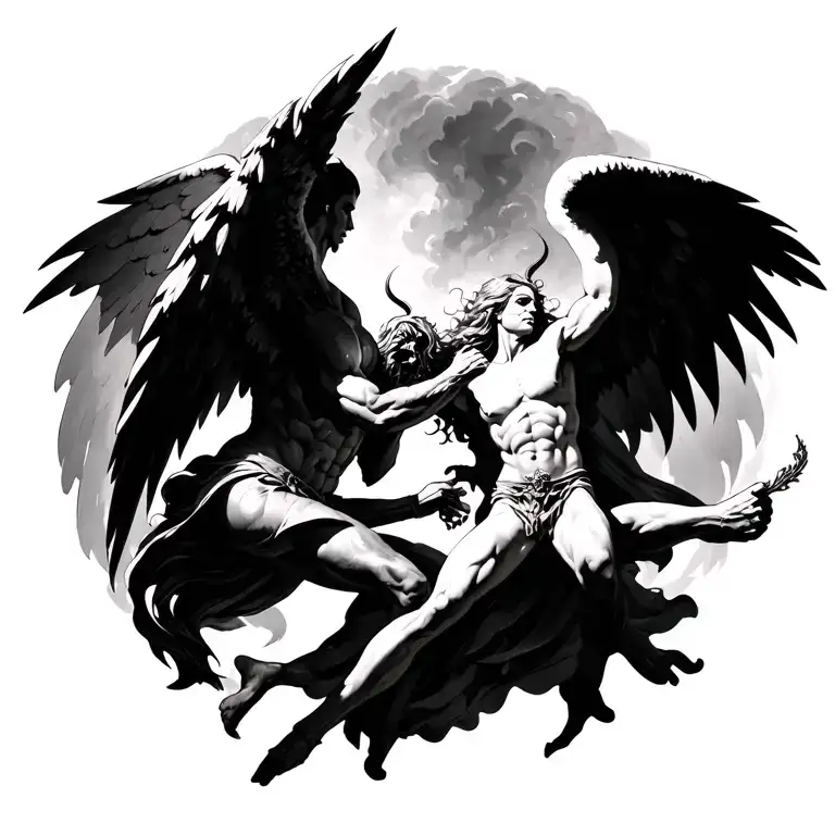 angels vs demons fighting tattoo design idea