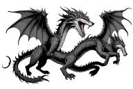 dragon with wings fighting a wolf tattoo design idea