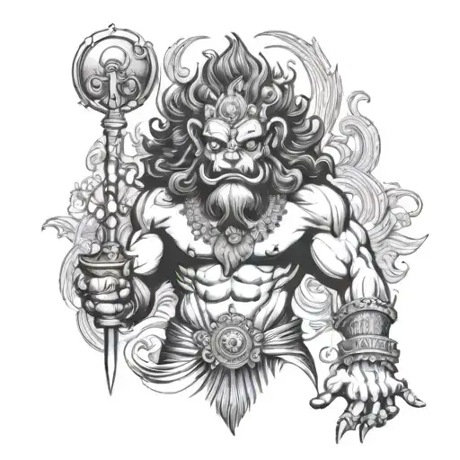 Narasimha god standing with anger in eyes  tattoo design idea