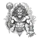Narasimha god standing with anger in eyes  tattoo design idea
