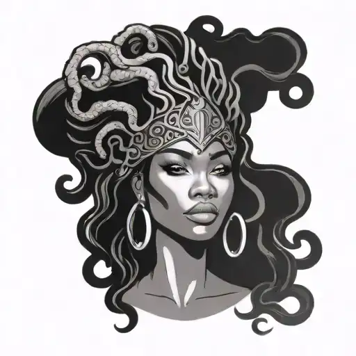 beautiful African American woman vs Medusa African American one face half tattoo design idea