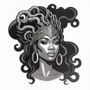beautiful African American woman vs Medusa African American one face half tattoo design idea