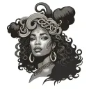 beautiful African American woman vs Medusa African American one face half tattoo design idea