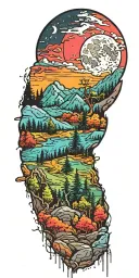 massive forest landscape with huge moon in the background  tattoo design idea