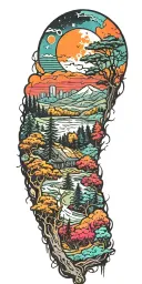 massive forest landscape with huge moon in the background  tattoo design idea