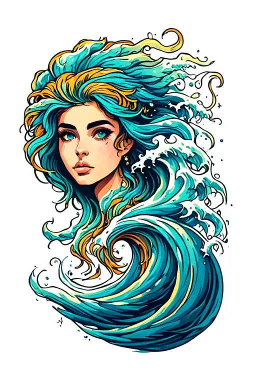 aquarius waves tattoo design idea