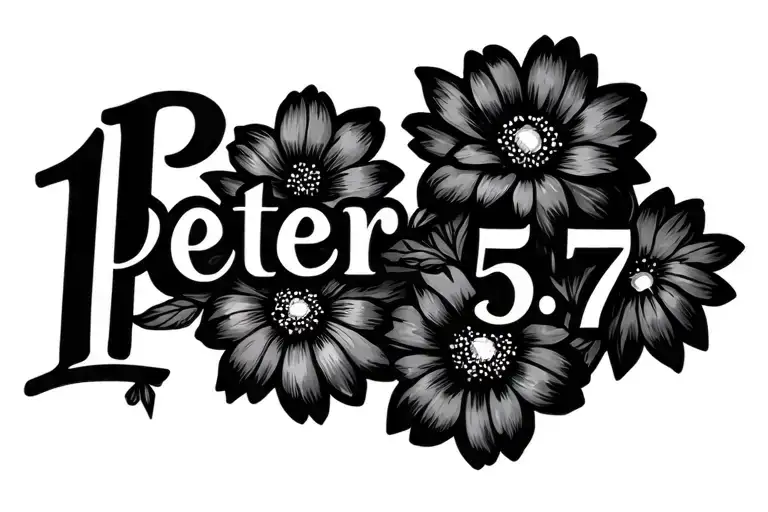 "1 Peter 5:7" Flowers tattoo design idea