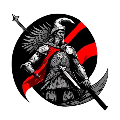 Albanian flag warrior tattoo design idea