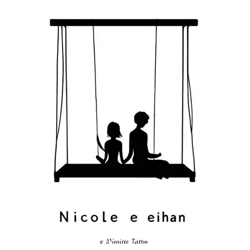 A girl and a boy sitting in infinite swing name Nicole e eithan tattoo design idea