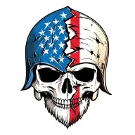 front facing bearded skull vertically covered with a broken in half, vertical American flag spartan warrior helmet tattoo design idea