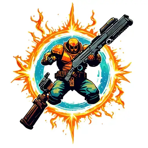 call of duty juggernaut perk with magical special effects around it  tattoo design idea