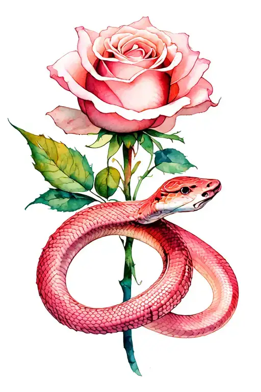 a light pink rose intertwined with a snake wrapped tattoo design idea