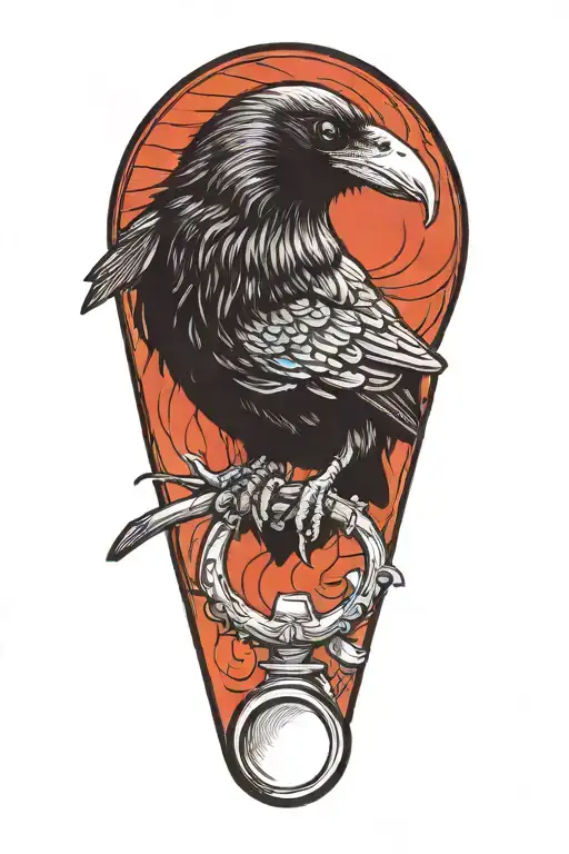 Raven looking inquisitive through a magnify glass tattoo design idea