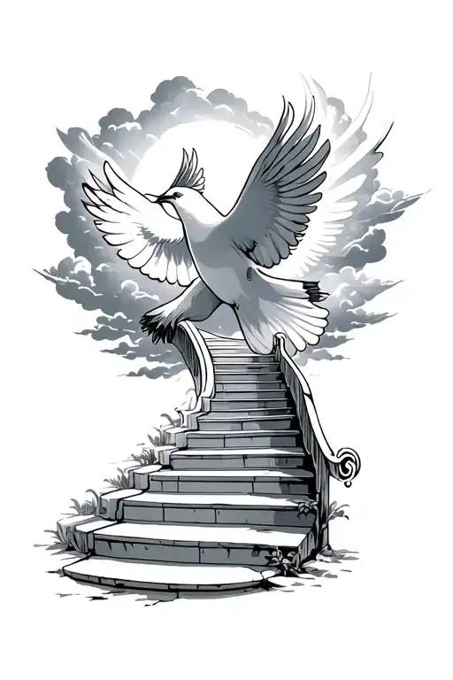 stairs to heaven with dove and clouds tattoo design idea