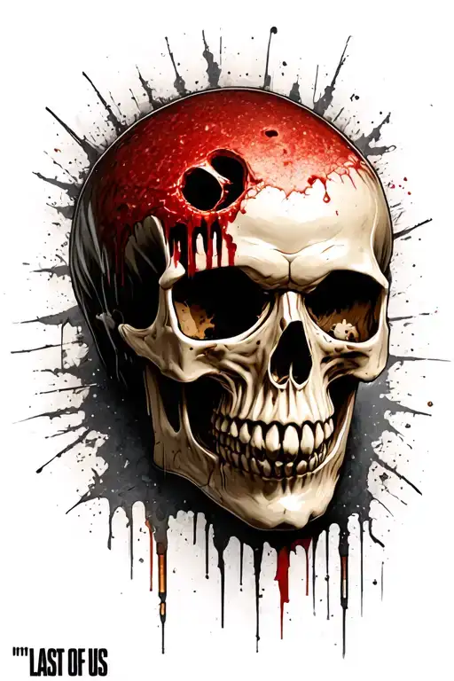 "last of us" skull with bullet hole tattoo design idea