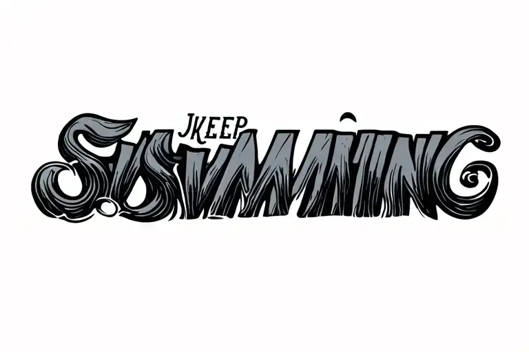 Just Keep Swimming with Waves Slanted to the Left that lok like the letter M tattoo design idea