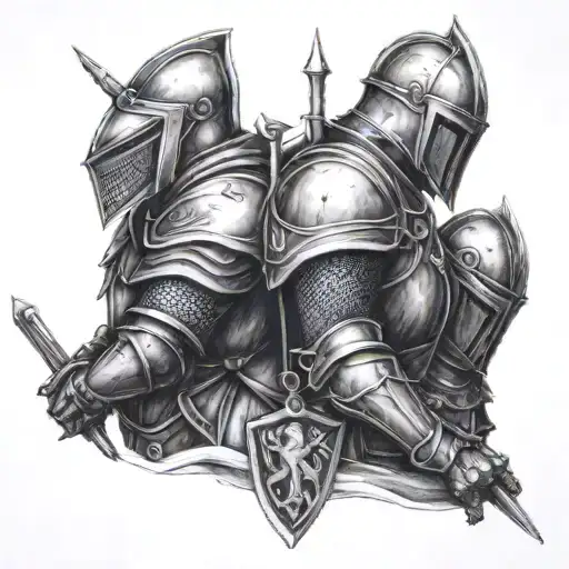 knight with two sons tattoo design idea