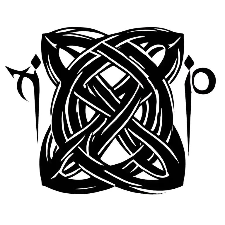 witch knot with astrological signs and a rune of powerful protection and one of power and power tattoo design idea