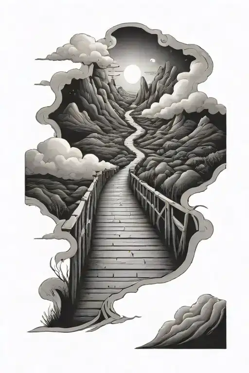 long road to stair way to heaven tattoo design idea