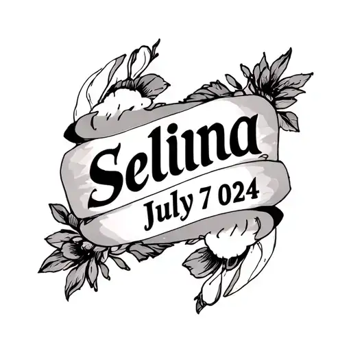 the name selina  and the date 7 july 2024 in roman numerals  tattoo design idea
