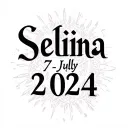 the name selina  and the date 7 july 2024 in roman numerals  tattoo design idea
