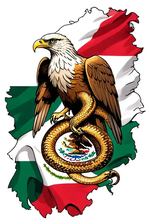 Mexican flag golden eagle and snake realism wrapped around leg  tattoo design idea