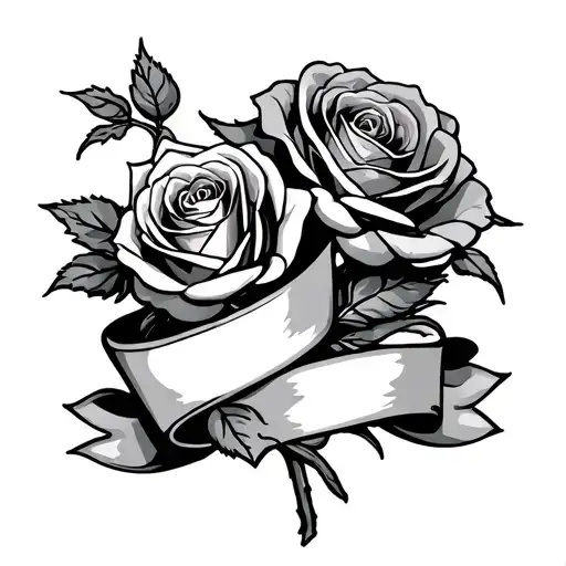 three large roses with a banner wrapped tattoo design idea